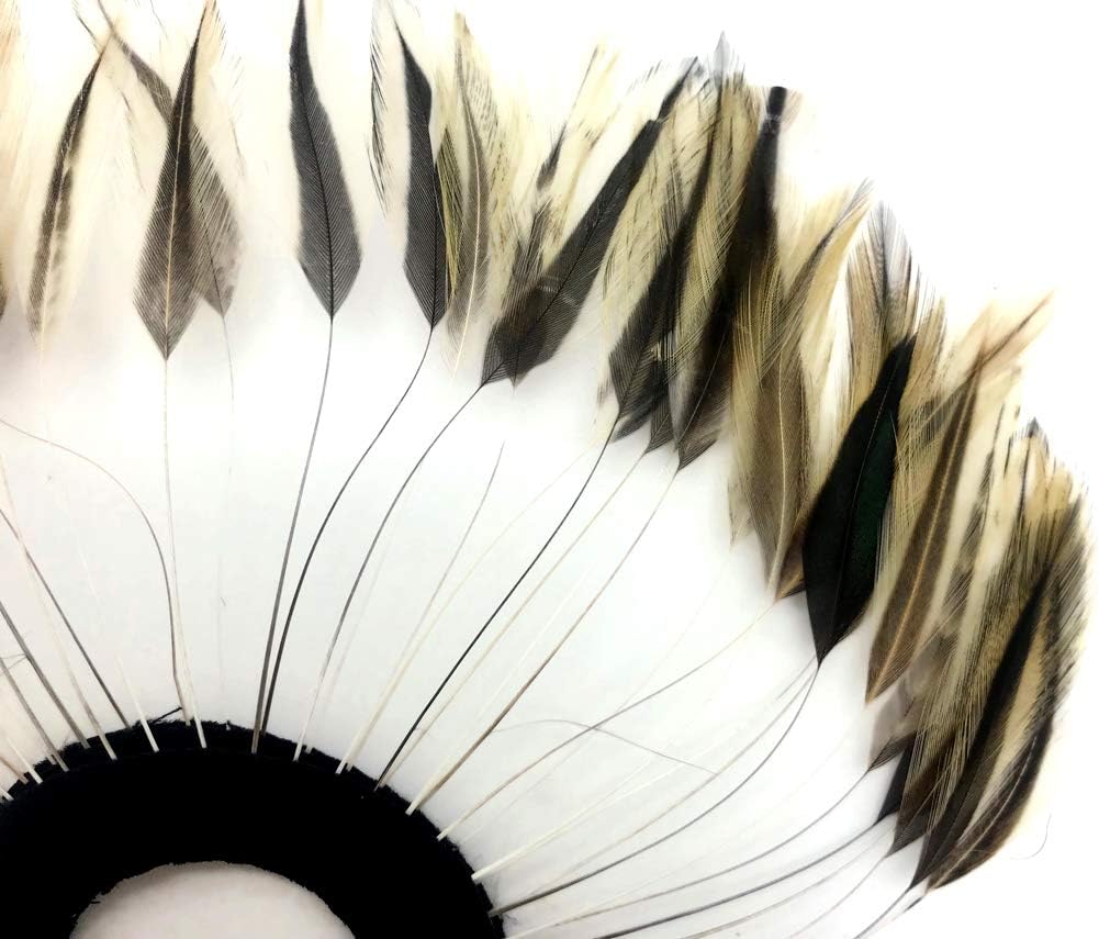 1 Piece - Golden Badger Half Beaded Pinwheel Stripped Rooster Hackle Feather Pads