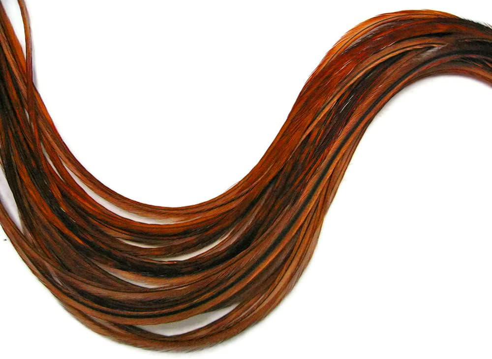 10 Pieces - Coachman Brown Thin Long Rooster Hair Extension Feathers