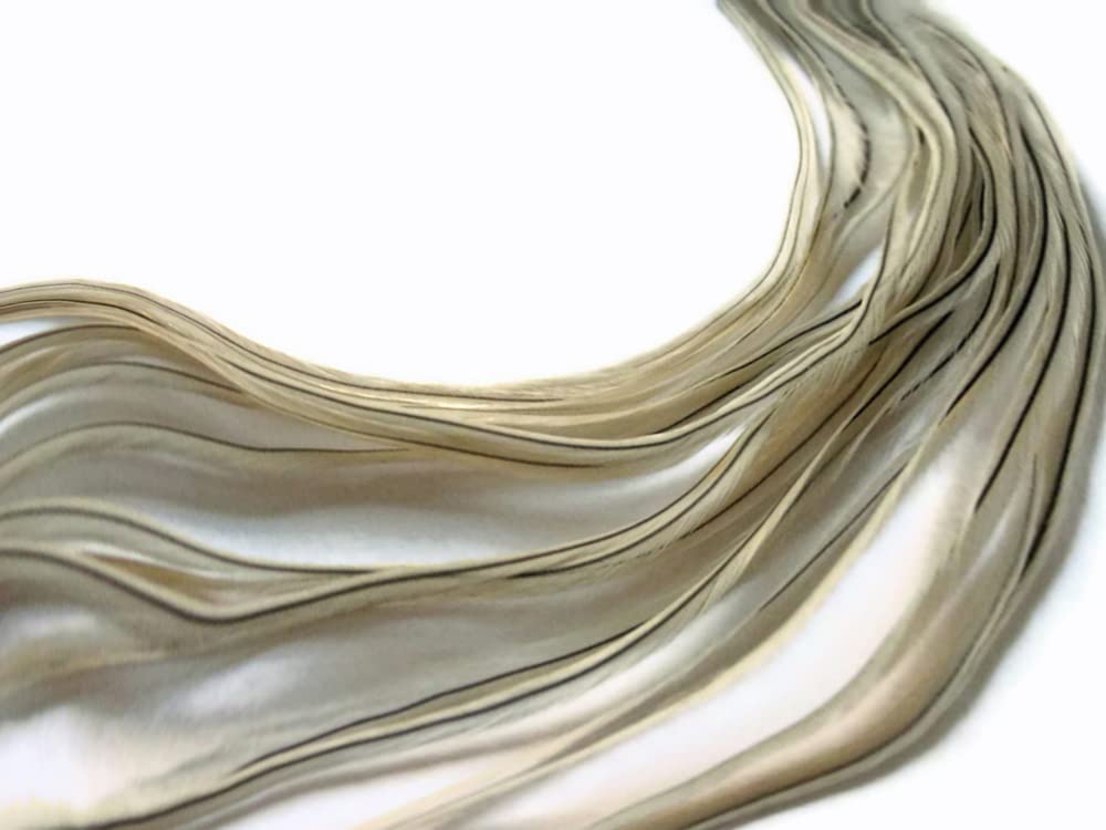 6 Pieces - Silver Badger Thick Long Rooster Hair Extension Feathers
