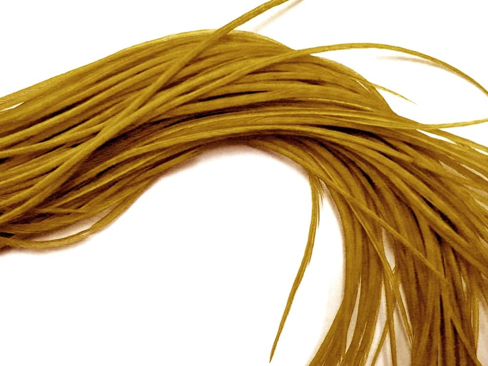 6 Pieces - Antique Gold Solid Thick Long Rooster Hair Extension Feathers