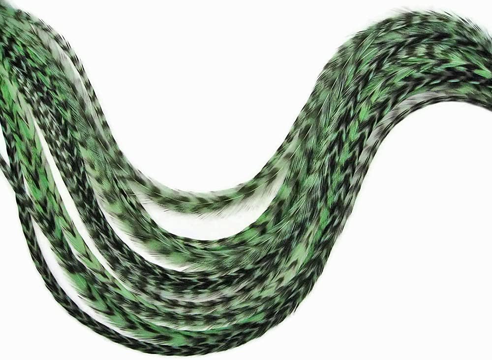 1 Dozen - Medium Mint Green Grizzly Rooster Saddle Whiting Hair Extension Feathers