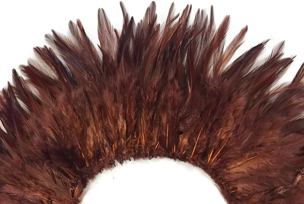 1 Dozen - Medium Brown Grizzly Rooster Saddle Whiting Hair Extension Feathers