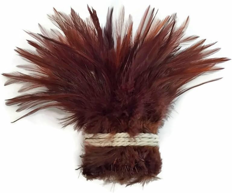 1 Dozen - Medium Brown Grizzly Rooster Saddle Whiting Hair Extension Feathers