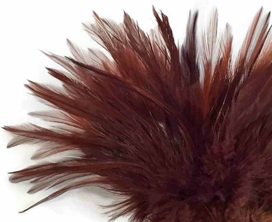 1 Dozen - Medium Brown Grizzly Rooster Saddle Whiting Hair Extension Feathers