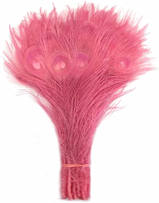 100 Pieces – Sweet Pink Bleached & Dyed Peacock Tail Eye Wholesale Feathers (Bulk) 10-12” Long