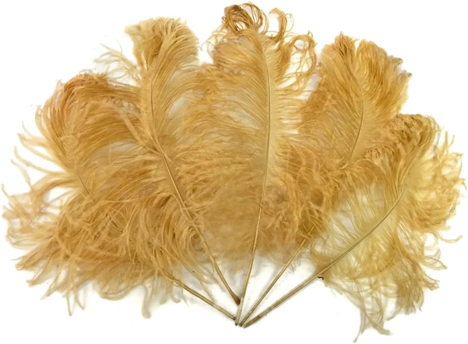 10 Pieces -  12-16" Antique Gold Dyed Ostrich Tail Fancy Feathers