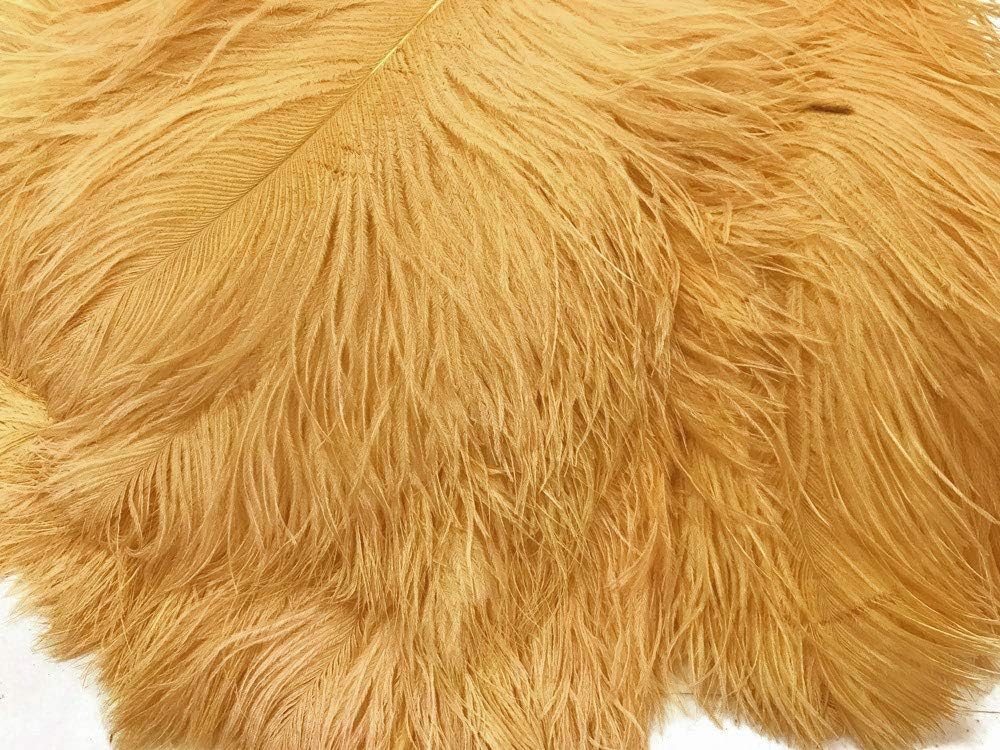 10 Pieces -  12-16" Antique Gold Dyed Ostrich Tail Fancy Feathers