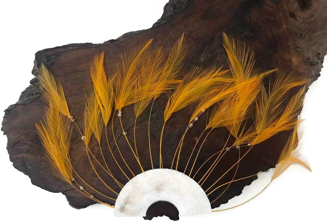 1 Piece - Golden Yellow Half Beaded Pinwheel Stripped Rooster Hackle Feather Pads