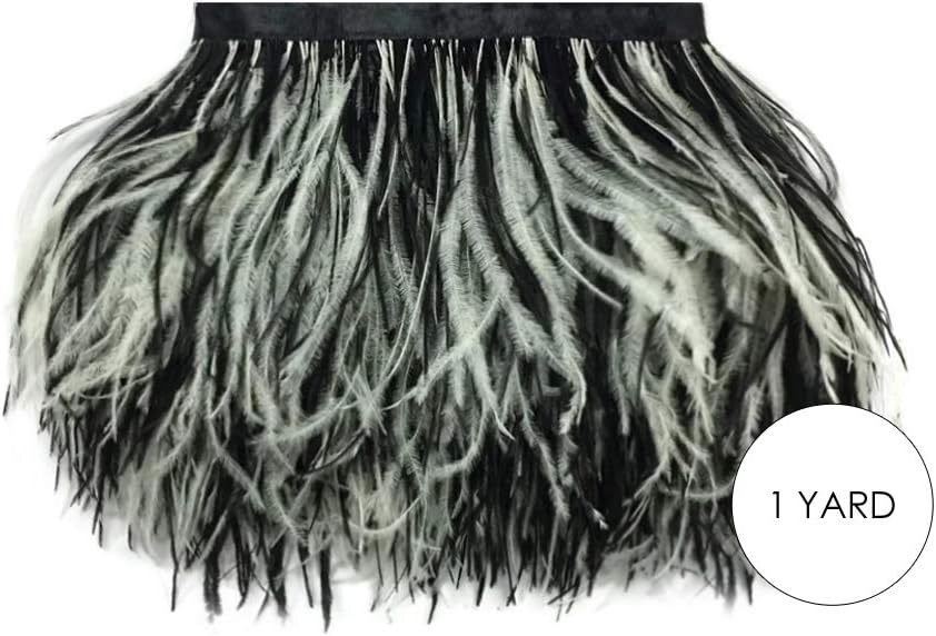 1 Yard - Black & White Ostrich Fringe Trim Wholesale Feather (Bulk)
