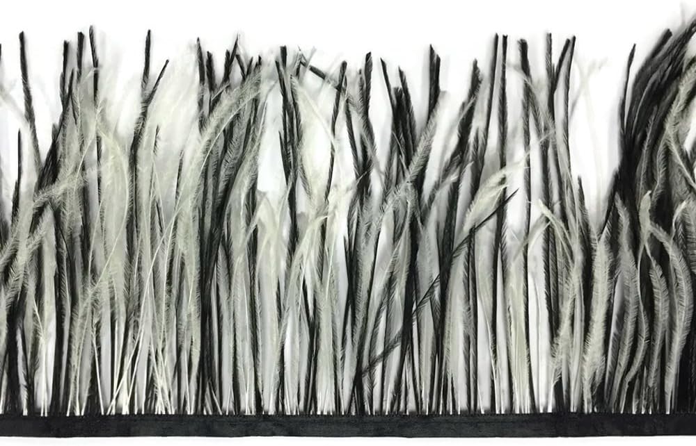 10 Yards - Black & White Ostrich Fringe Trim Wholesale Feather (Bulk)