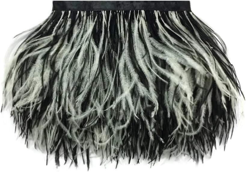 1 Yard - Black & White Ostrich Fringe Trim Wholesale Feather (Bulk)