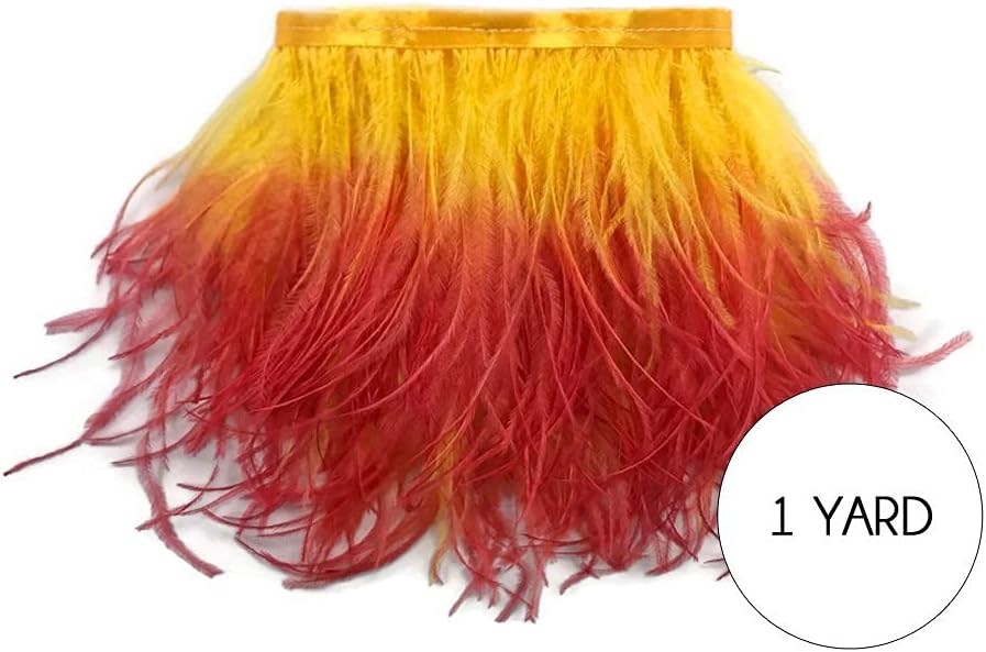 1 Yard - Fiery Red Ombre Ostrich Fringe Trim Wholesale Feather (Bulk)