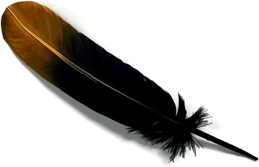 6 Pieces - Gold Tipped Metallic Spray Painted White "Imitation Eagle" Turkey Tom Rounds Secondary Wing Quill Feathers