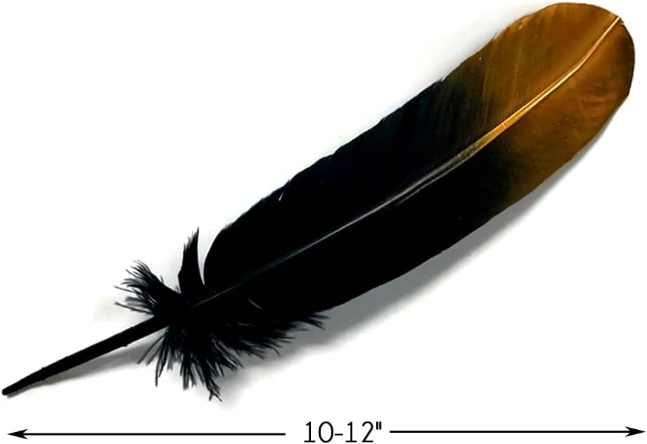 6 Pieces - Gold Tipped Metallic Spray Painted White "Imitation Eagle" Turkey Tom Rounds Secondary Wing Quill Feathers