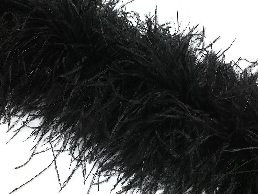 2 Yards - 5 Ply Black Heavy Weight Ostrich Fluffy Feather Boa