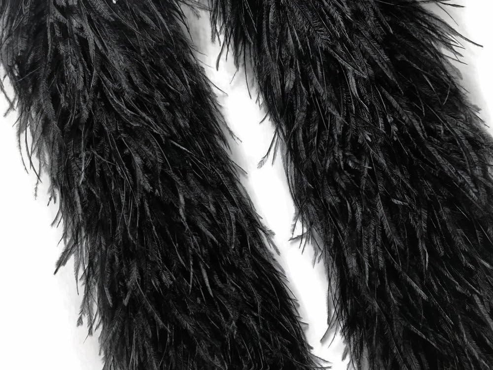 2 Yards - Black 2 Ply Ostrich Medium Weight Fluffy Feather Boa