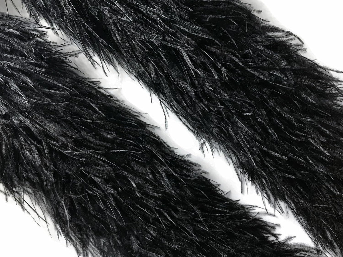 2 Yards - Black 2 Ply Ostrich Medium Weight Fluffy Feather Boa