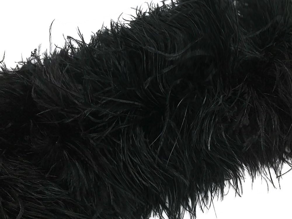2 Yards - Black 3 Ply Ostrich Medium Weight Fluffy Feather Boa