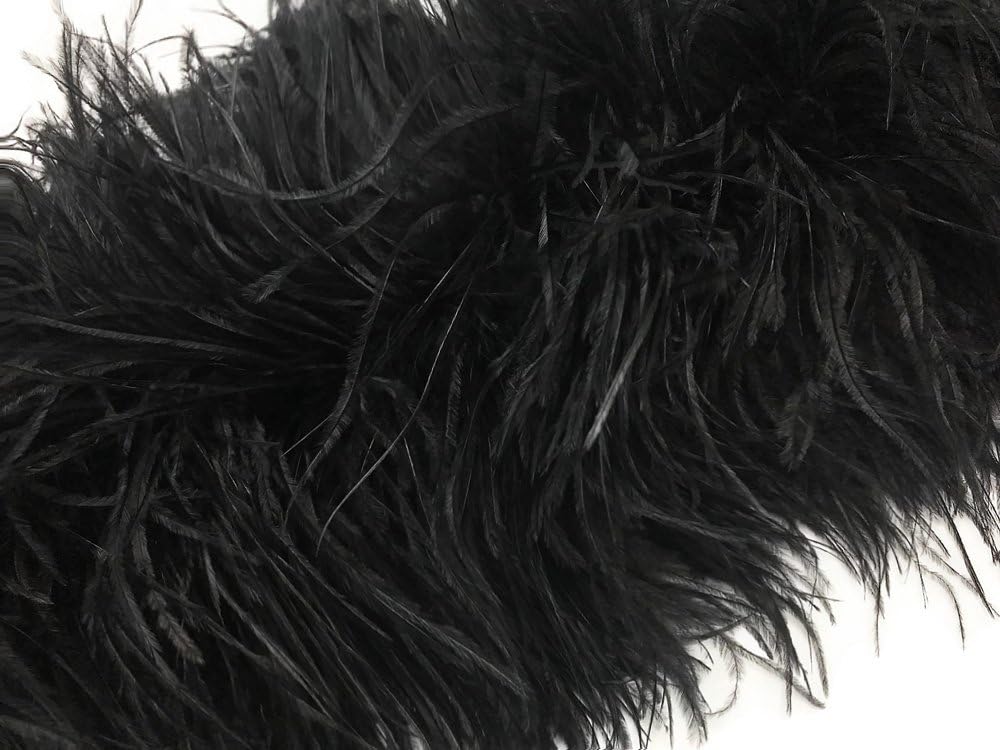 2 Yards - Black 3 Ply Ostrich Medium Weight Fluffy Feather Boa