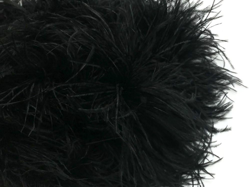 2 Yards - Black 2 Ply Ostrich Medium Weight Fluffy Feather Boa