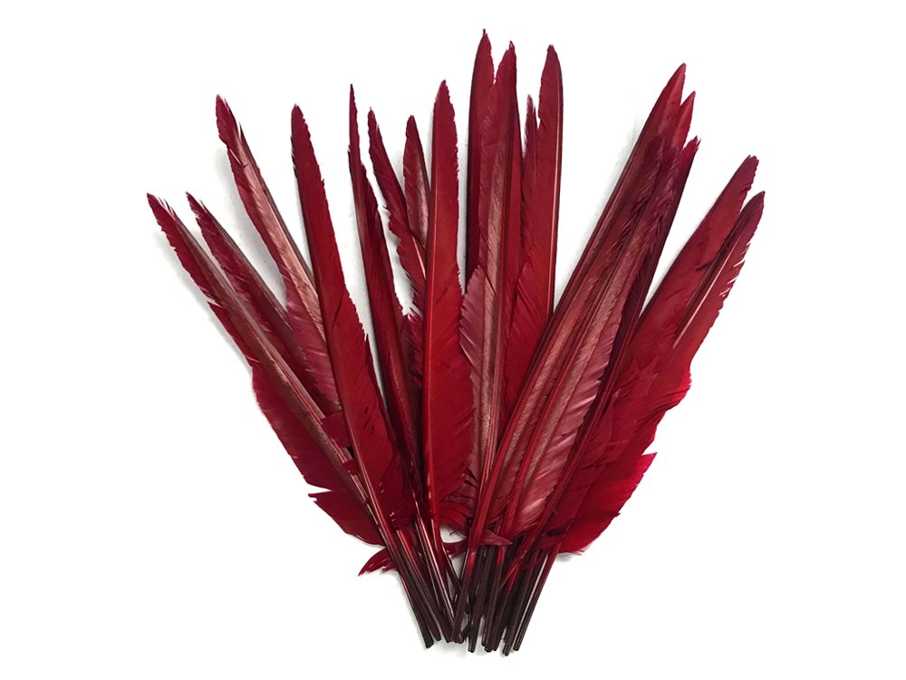 1/4 Lb. - Burgundy Goose Pointers Long Primaries Wing Wholesale Feathers (Bulk)