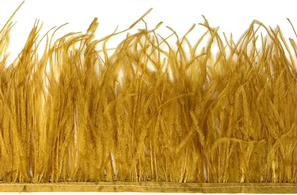 1 Yard - Antique Gold Ostrich Fringe Trim Wholesale Feather (Bulk)