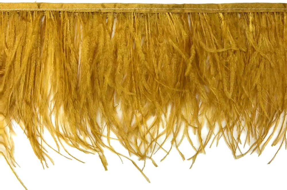 1 Yard - Antique Gold Ostrich Fringe Trim Wholesale Feather (Bulk)