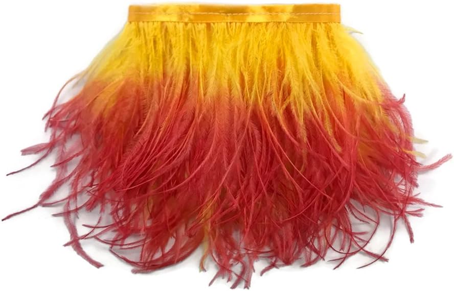 10 Yards - Fiery Red Ombre Ostrich Fringe Trim Wholesale Feather (Bulk)