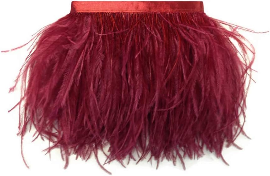 1 Yard - Burgundy Ostrich Fringe Trim Wholesale Feather (Bulk)