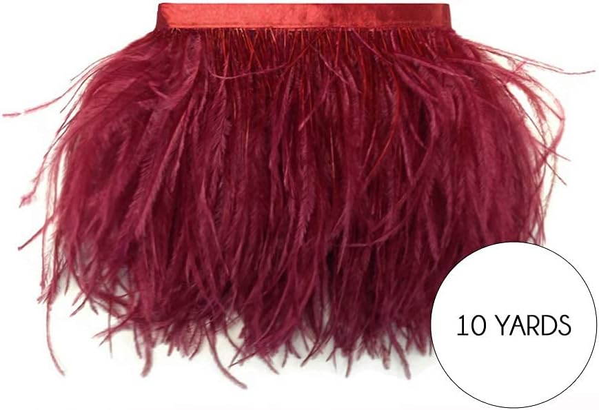 1 Yard - Burgundy Ostrich Fringe Trim Wholesale Feather (Bulk)