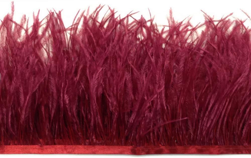 10 Yards - Burgundy Ostrich Fringe Trim Wholesale Feather (Bulk)