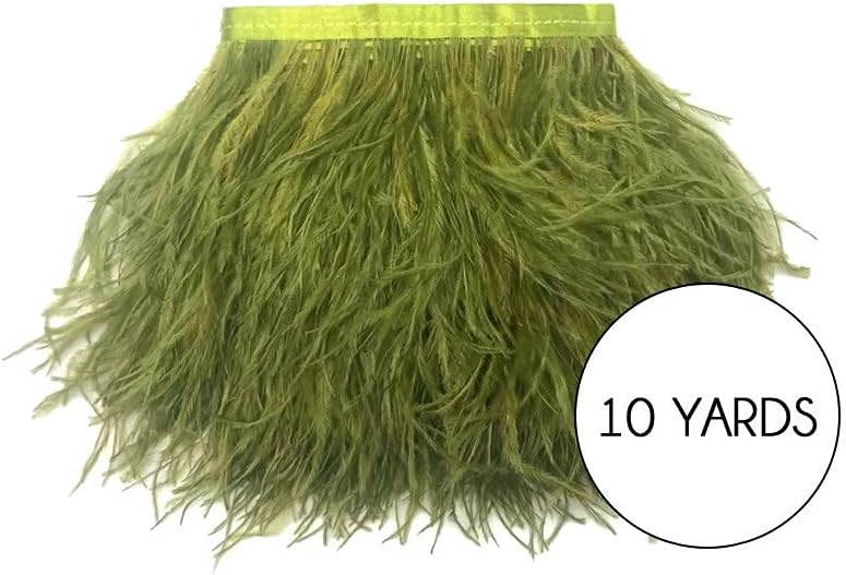 10 Yards - Olive Green Ostrich Fringe Trim Wholesale Feather (Bulk)