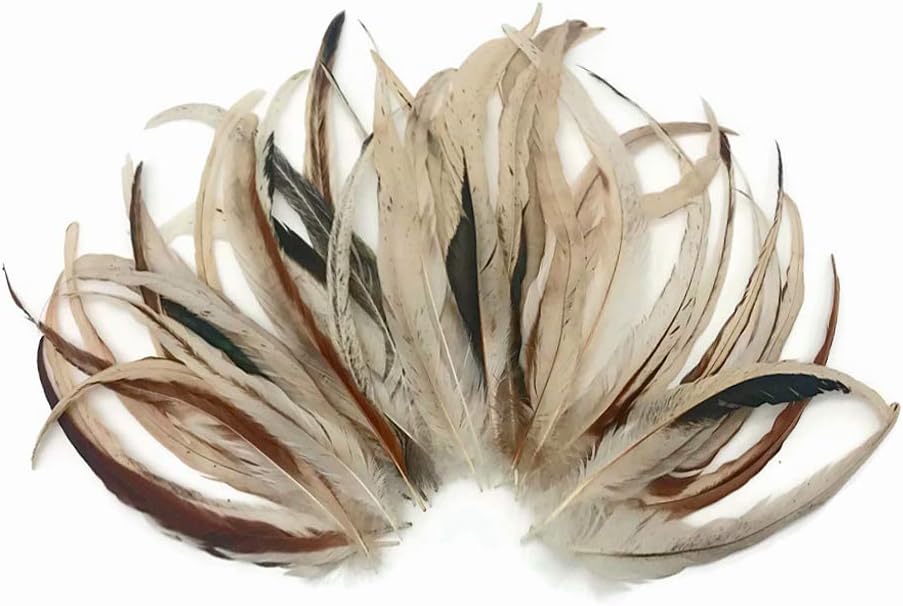 Wholesale Pack - 8-12" Natural Beige Mix Coque Tail Strung Rooster Feathers 2 Oz. (Bulk)