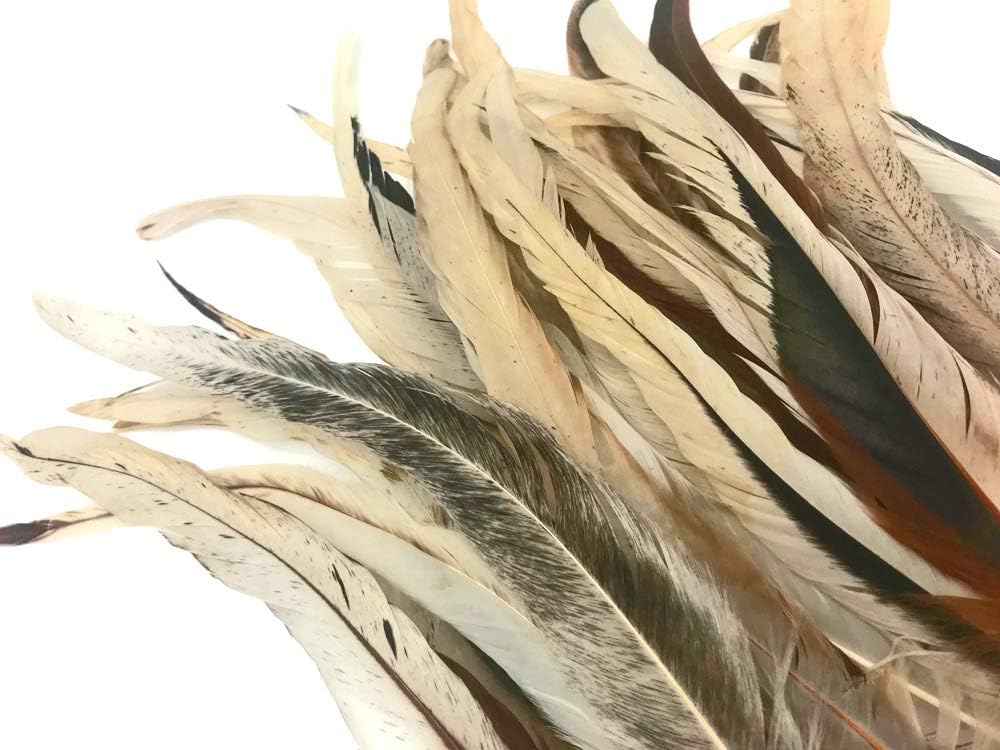 Wholesale Pack - 8-12" Natural Beige Mix Coque Tail Strung Rooster Feathers 2 Oz. (Bulk)