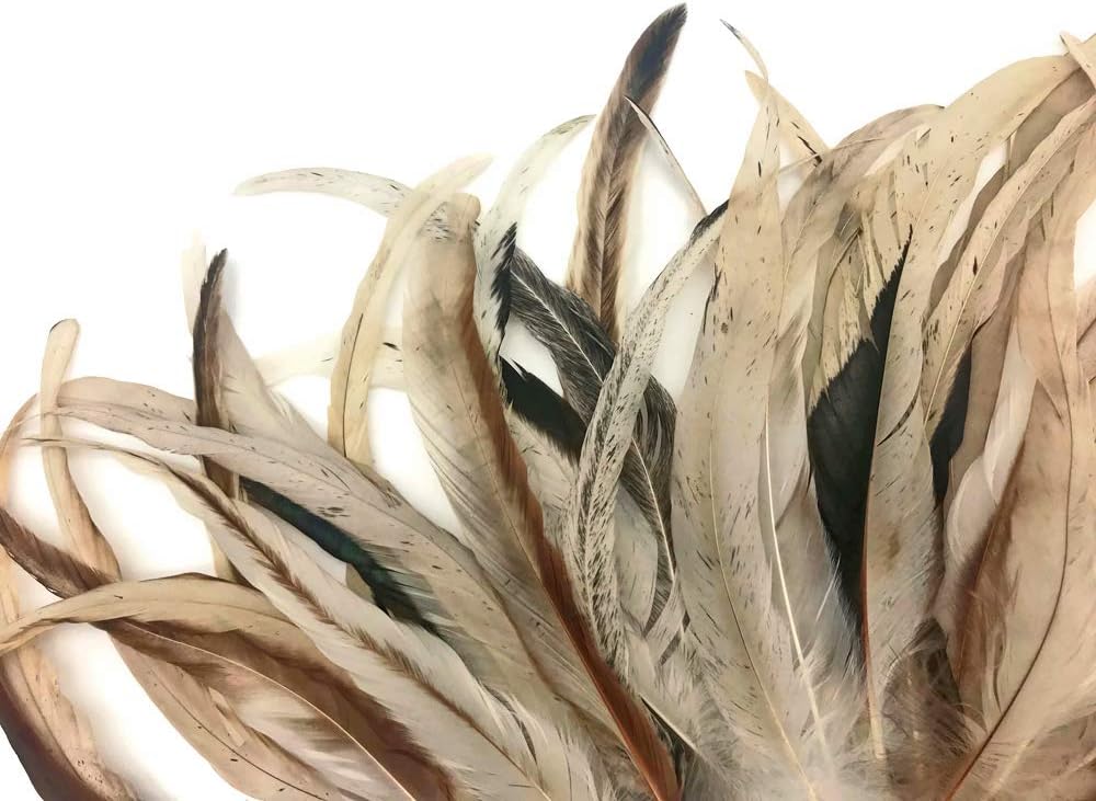 Wholesale Pack - 8-12" Natural Beige Mix Coque Tail Strung Rooster Feathers 2 Oz. (Bulk)