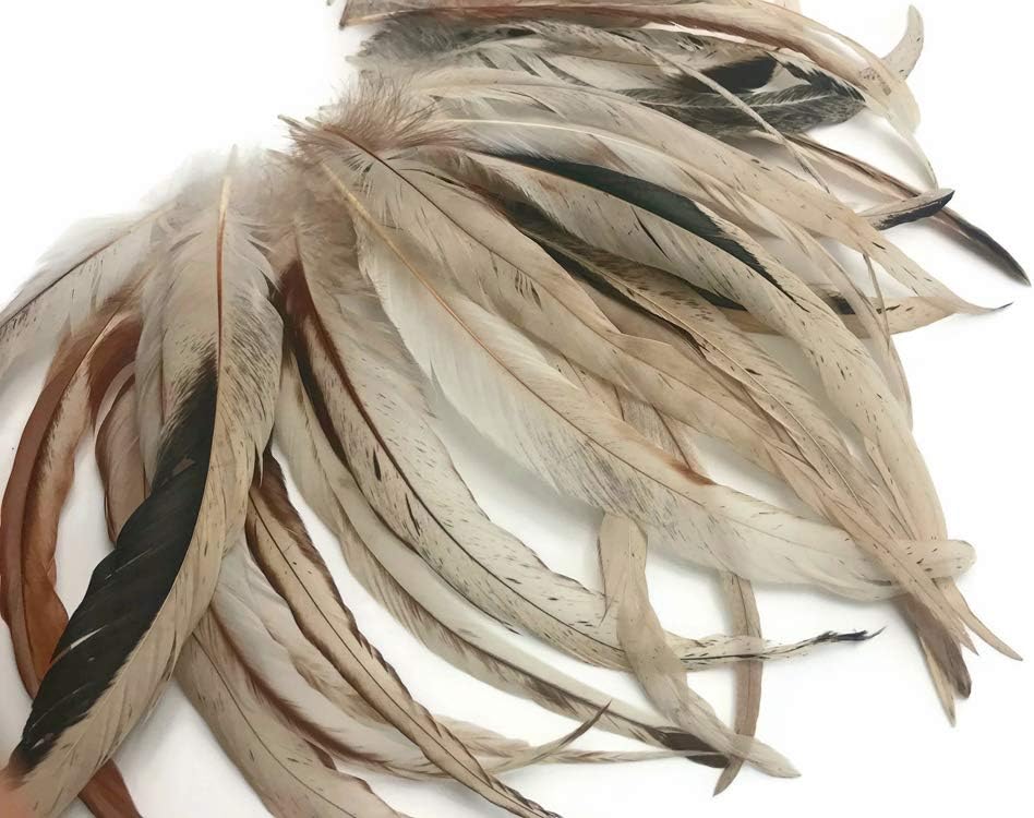Wholesale Pack - 8-12" Natural Beige Mix Coque Tail Strung Rooster Feathers 2 Oz. (Bulk)