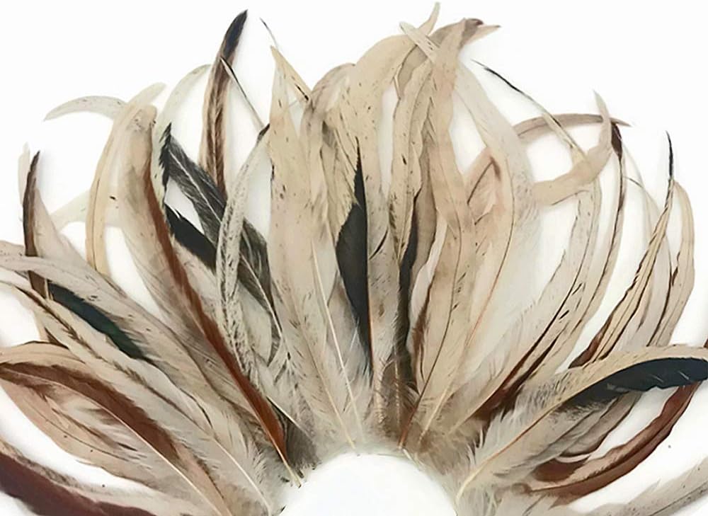 Wholesale Pack - 10-14" Natural Beige Mix Coque Tail Strung Rooster Feathers 2 Oz. (Bulk)