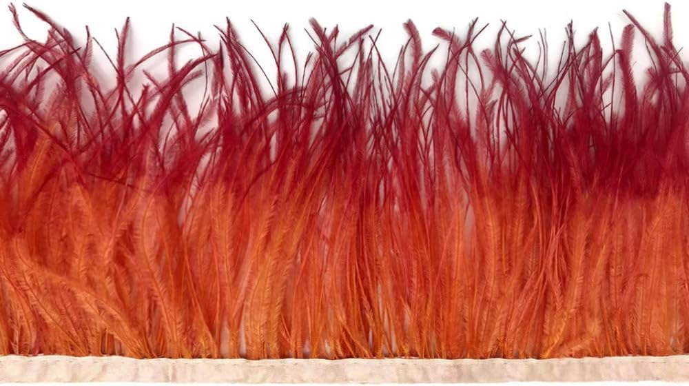 6 Inch Strip - Sunset Orange Ombre Ostrich Fringe Trim Feather