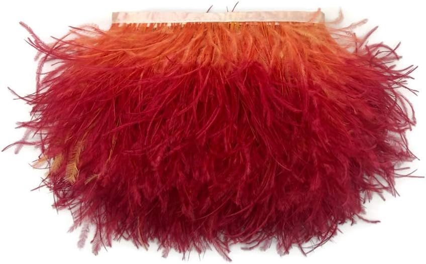 6 Inch Strip - Sunset Orange Ombre Ostrich Fringe Trim Feather