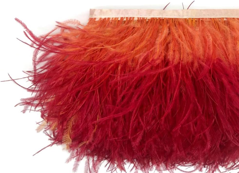 6 Inch Strip - Sunset Orange Ombre Ostrich Fringe Trim Feather