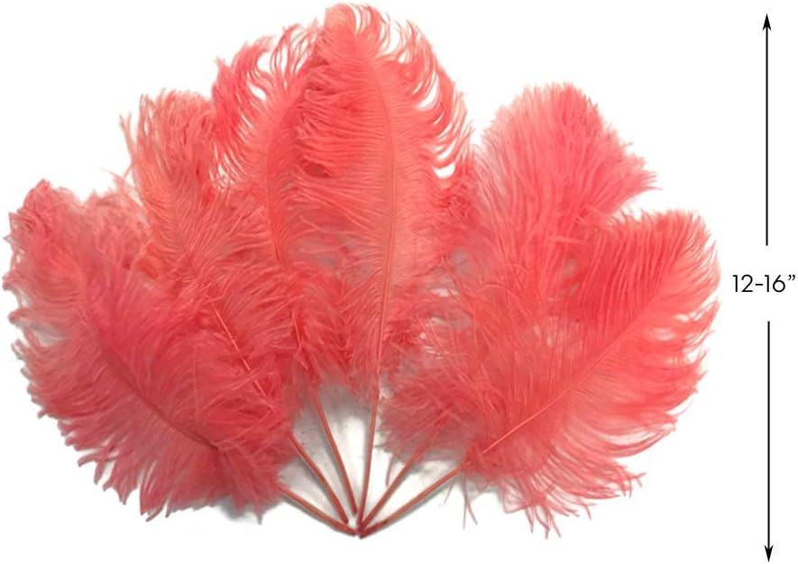 10 Pieces -  12-16" Rose Pink Dyed Ostrich Tail Fancy Feathers