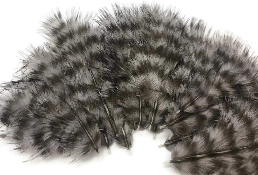 1 Dozen - Grey Dun Grizzly Mini Rooster Chickabou Fluff Whiting Hair Feathers