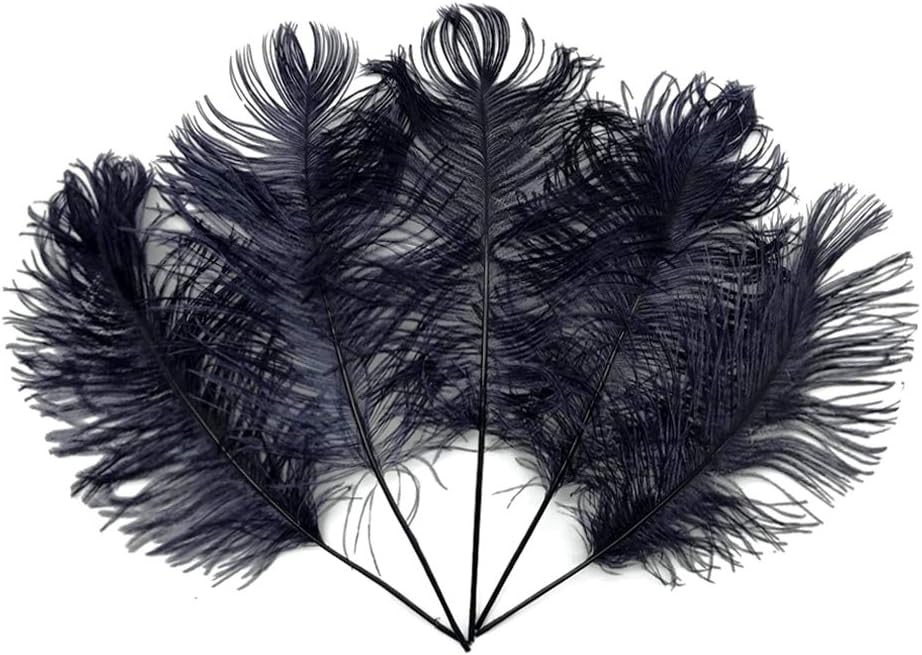 10 Pieces -  12-16" Navy Blue Dyed Ostrich Tail Fancy Feathers