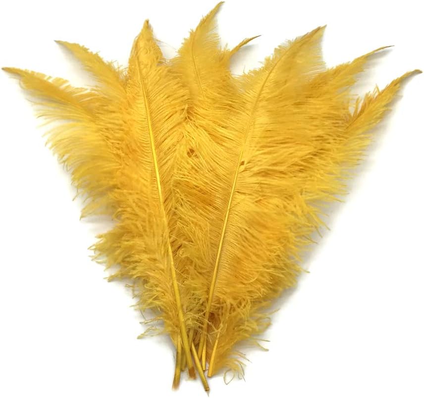 10 Pieces - 20-28" Golden Yellow Ostrich Spads Large Wing Feathers