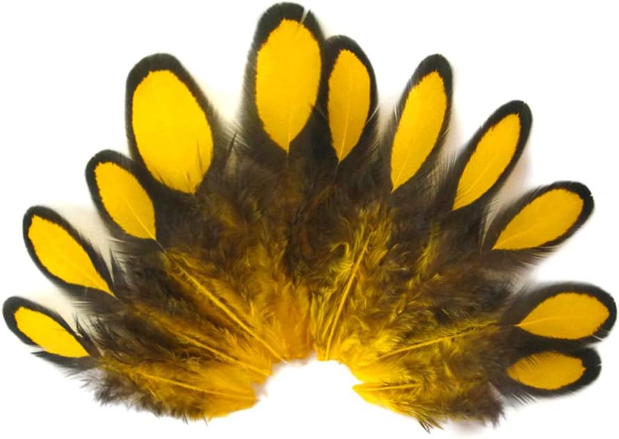 1 Dozen - Yellow Whiting Farms Laced Hen Saddle Feathers