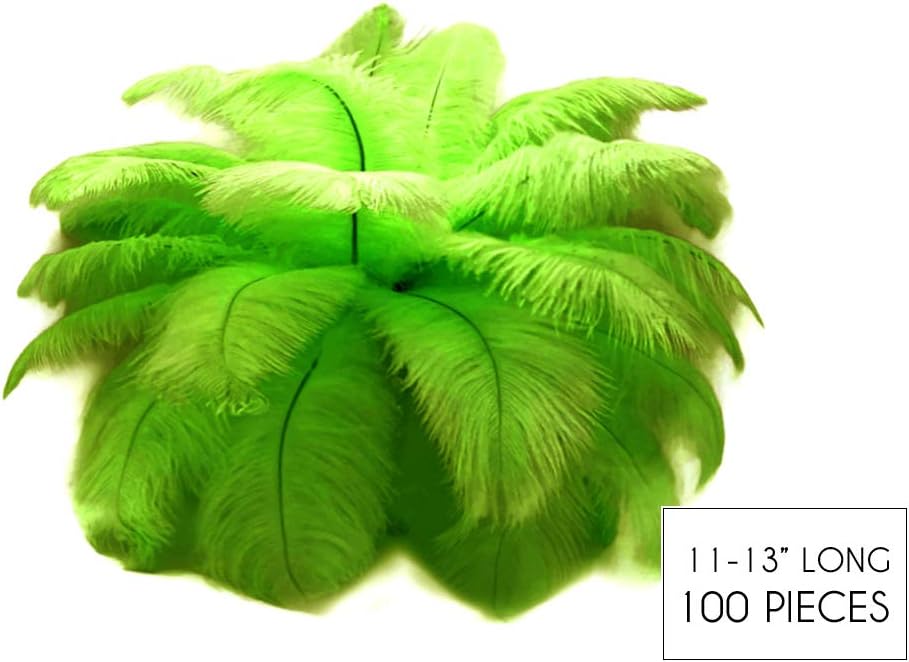 100 Pieces - 11-13" Lime Green Ostrich Drabs Wholesale Body Feathers (Bulk)