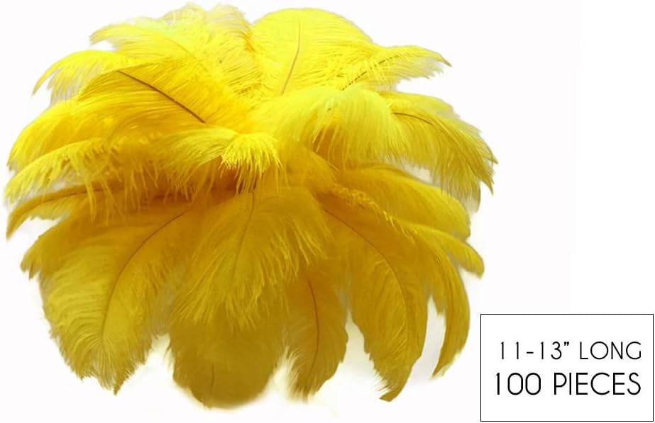 10 Pieces - 11-13" Yellow Bleached & Dyed Ostrich Drabs Body Feathers