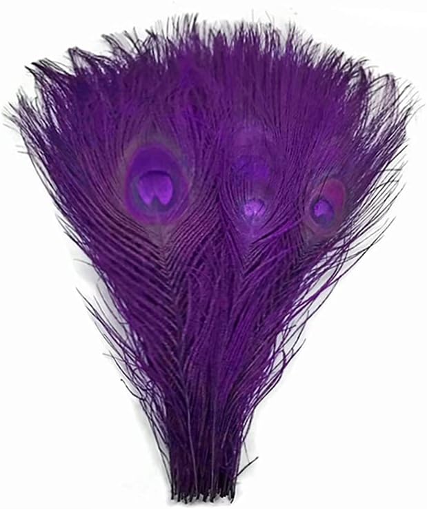 100 Pieces – Purple Bleached & Dyed Peacock Tail Eye Wholesale Feathers (Bulk) 10-12” Long