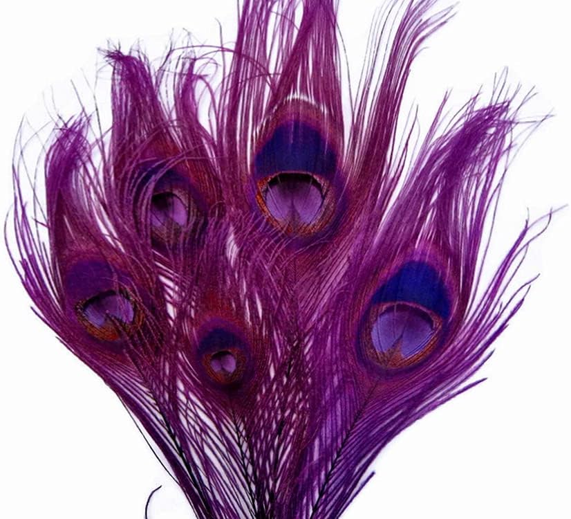 100 Pieces – Purple Bleached & Dyed Peacock Tail Eye Wholesale Feathers (Bulk) 10-12” Long
