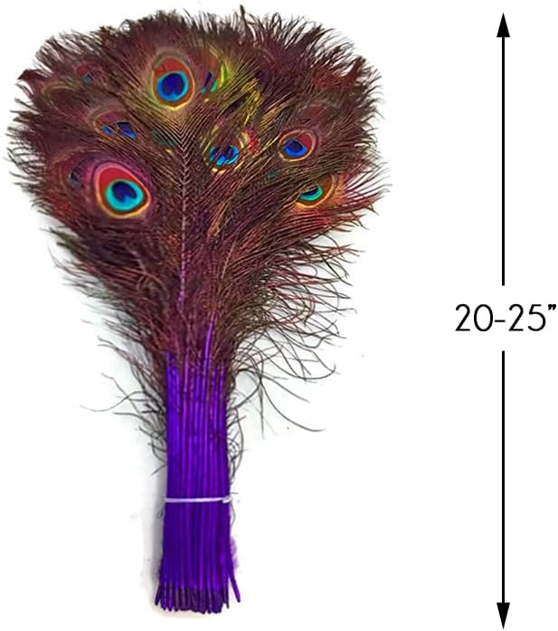 50 Pieces - 30-35" Purple Dyed Over Natural Long Peacock Tail Eye Wholesale Feathers (Bulk)